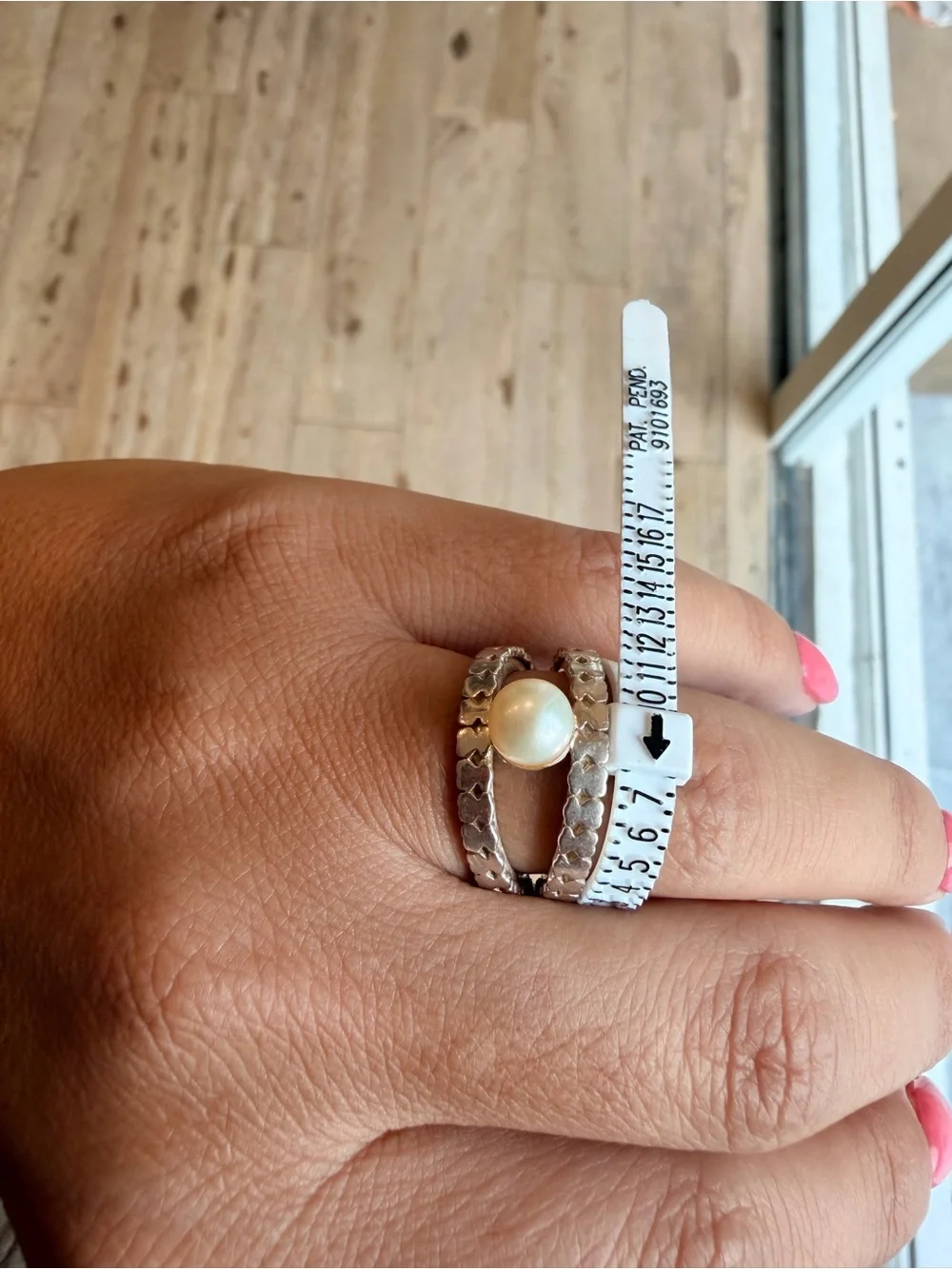 Tous Silver Ring with White Pearl Accent